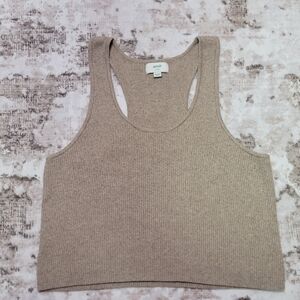Aerie Ribbed Cropped Tank Top XL Beige Oat Neutral Sleeveless Womens